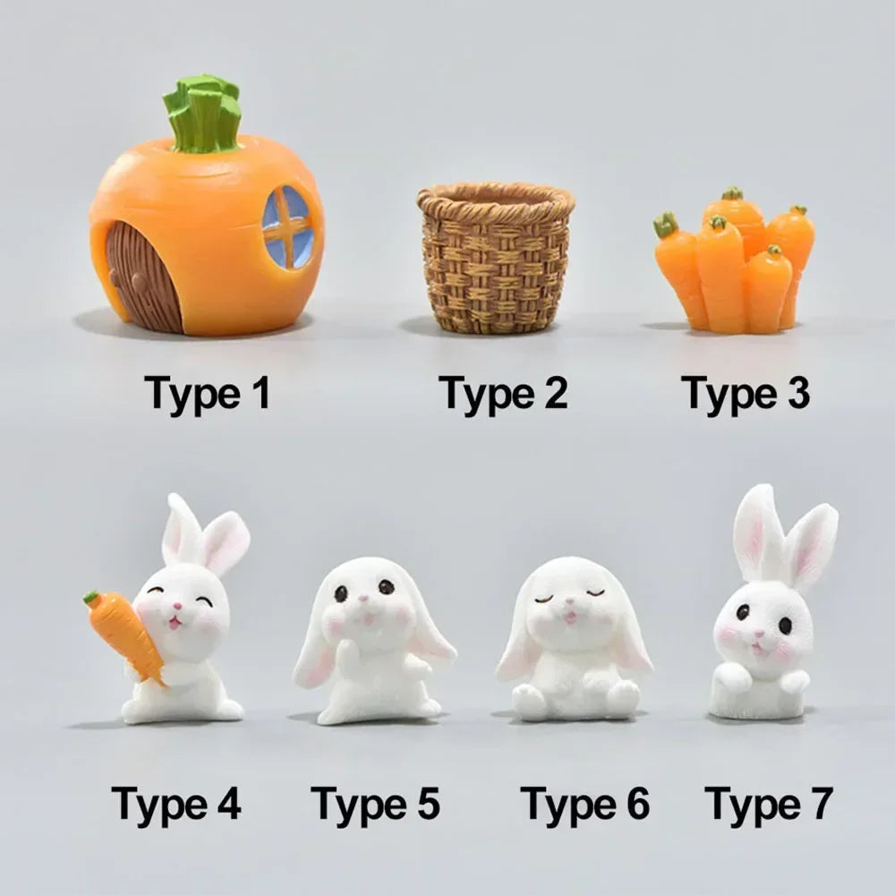 1-7 Piece Cute Mini Rabbit Figurines For DIY